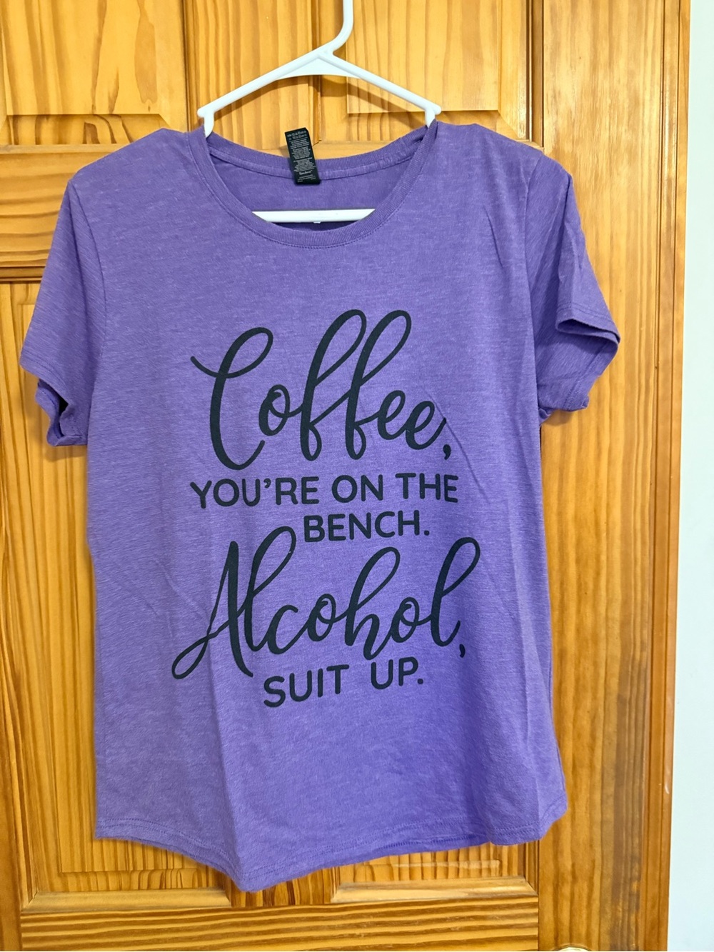 Purple Graphic Tee - Coffee You're On The Bench, Alcohol Suit Up